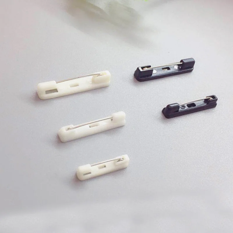 

50PCS 2.0cm 3.0cm 3.6cm white plastic brooches pin backs black plain safety pins for DIY Badge Handmade material jewelry finding