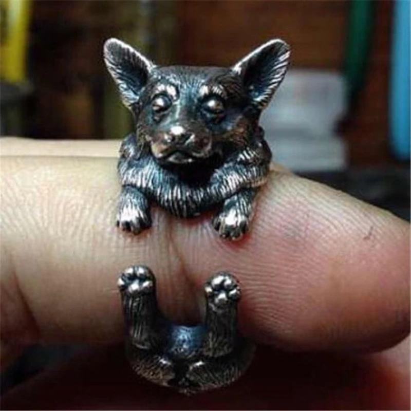 Pembroke Welsh Corgi vintage  Ring Hippie Anillos Wrap Brass Knuckle English Dog Anel Feminino Ringsdog ring jewelry in rings 10