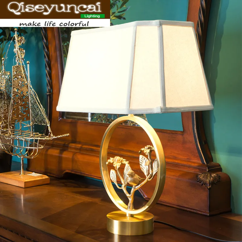 Qiseyuncai 2018 new New classical living room copper lamp French pastoral high-end villa decorative bedroom study table lamp