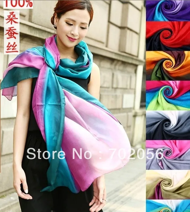 All matched women's shaded 100% silk Satin Sarongs Hijabs Bandanas Scarf wrap shawl poncho 180*110cm mixed color 9pcs/lot #3350