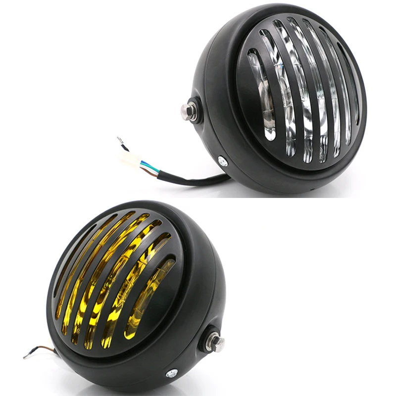 DC 12V Motorcycle Mask Headlight Scooter 35W Headlamp Motorbike Retro Black Front Light Motor Round Spotlight Moto Grill Lamps