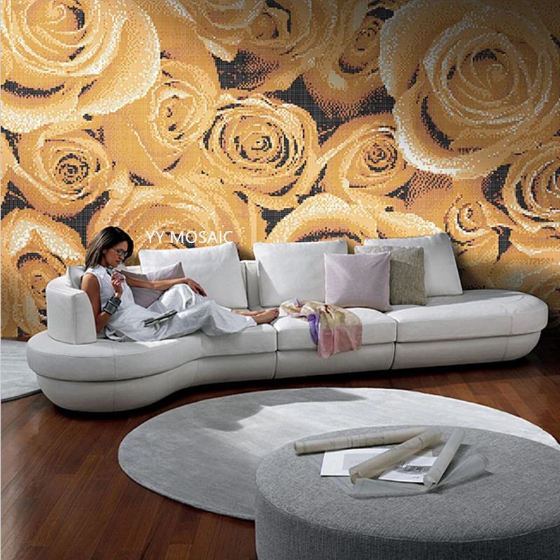 

Elegant yellow rose puzzle art mosaic tile mural for bathroom wall sofa background living room soho studio couture lady's room