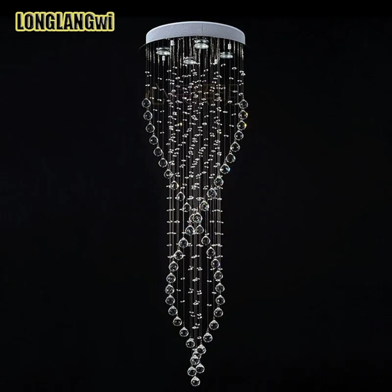 New long modern LED K9 Crystal Chandeliers Lights staircase penthouse villa stairs light rotating parlor Lighting