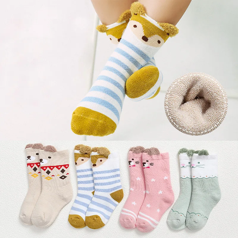 

4Pairs kids winter warm thick socks Children Socks for Boys Girls Winter Wear Multi Color socks cartoon Sports Warm Soft Socks