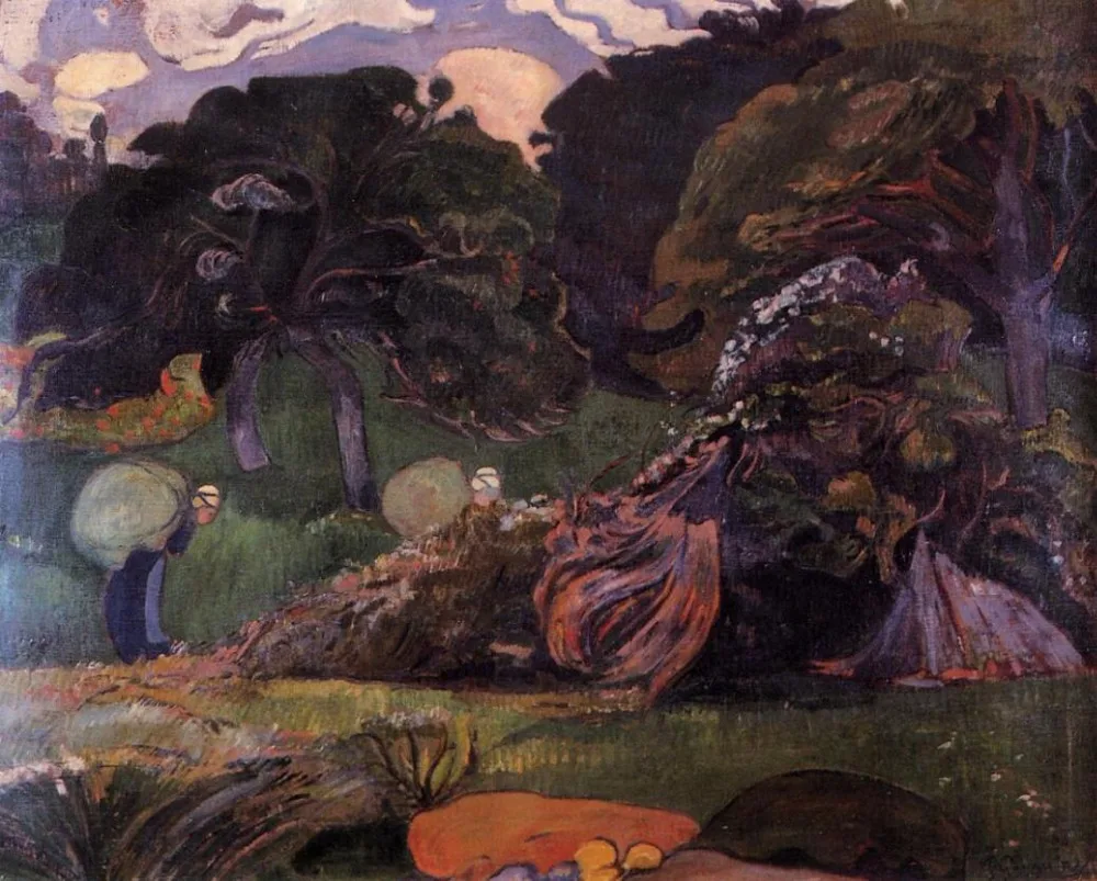 

High quality Oil painting Canvas Reproductions Brittany landscape with women carrying sack (1889) by Paul Gauguin hand painted