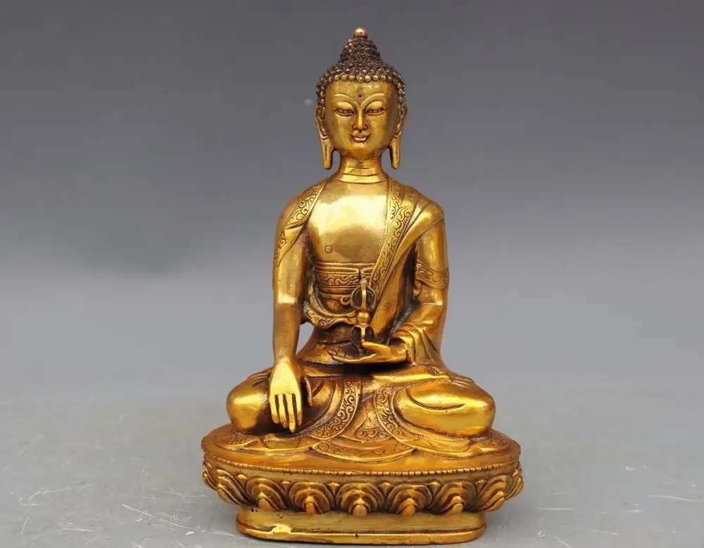 Chinese Buddhism Copper Bronze Sakyamuni Tathagata RuLai Buddha Statue 21cm