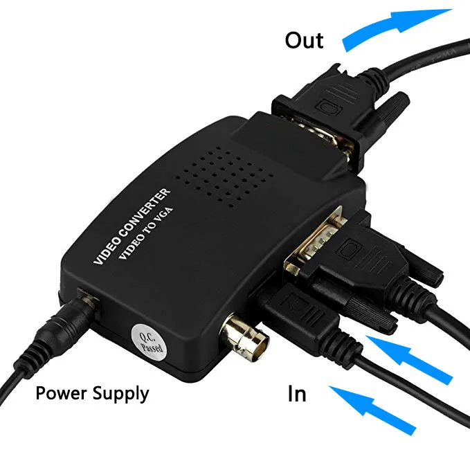 BNC to VGA Video Converter Composite S video Input to PC VGA Out Adapter Converter Switch Box for PC MACTV Camera DVD DVR