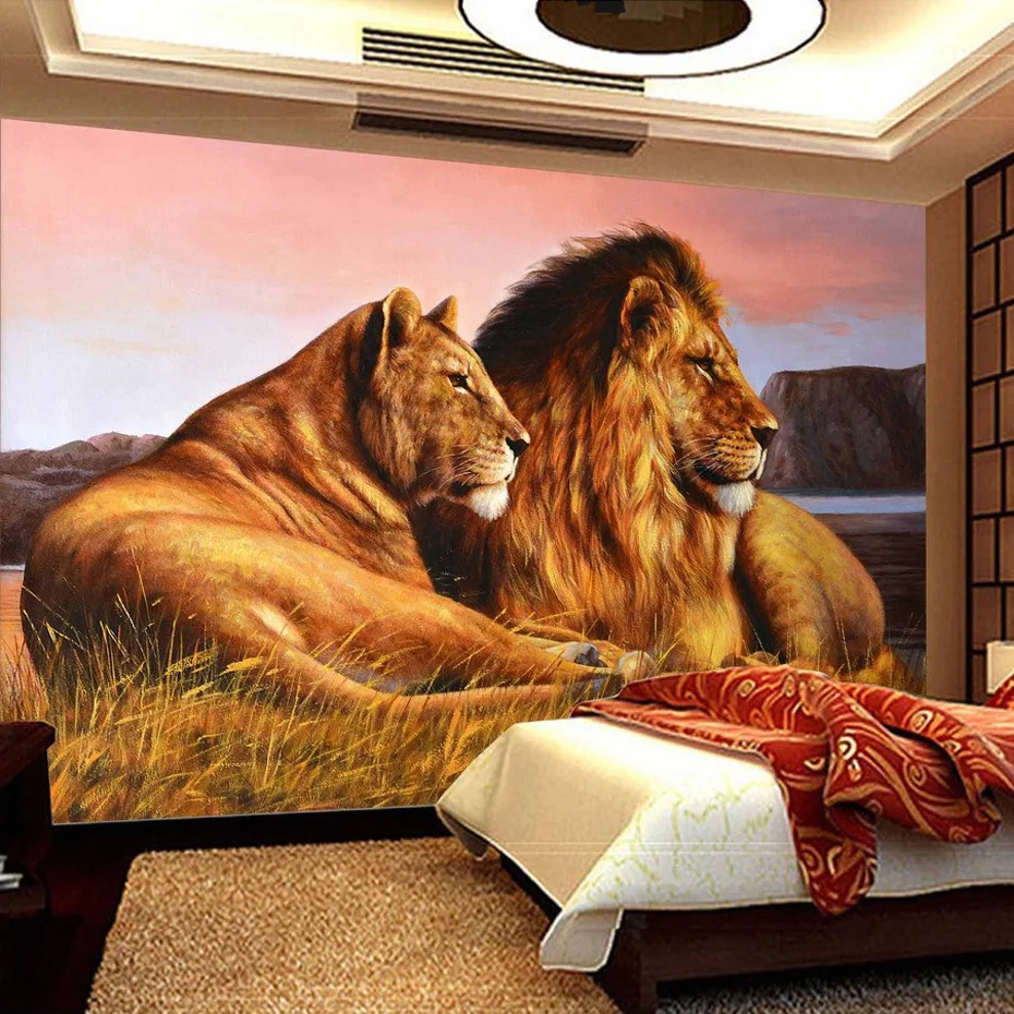 Custom Photo Wallpaper African Prairie Lion Living Room Bedroom Background Wall Paper Decor Painting Animals Mural De Parede 3D