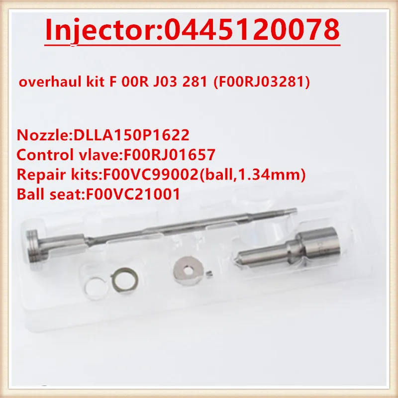 injector repair kit F00RJ03281 and Ball seat steel ball kits DLLA150P1622 nozzle F00RJ01657 valve for Faw injector 0445120078