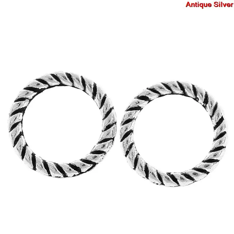 DoreenBeads Zinc metal alloy Closed Soldered Jump Rings Findings Round Antique Silver Color Stripe Carved Jewelry 8mm Dia, 70PCs