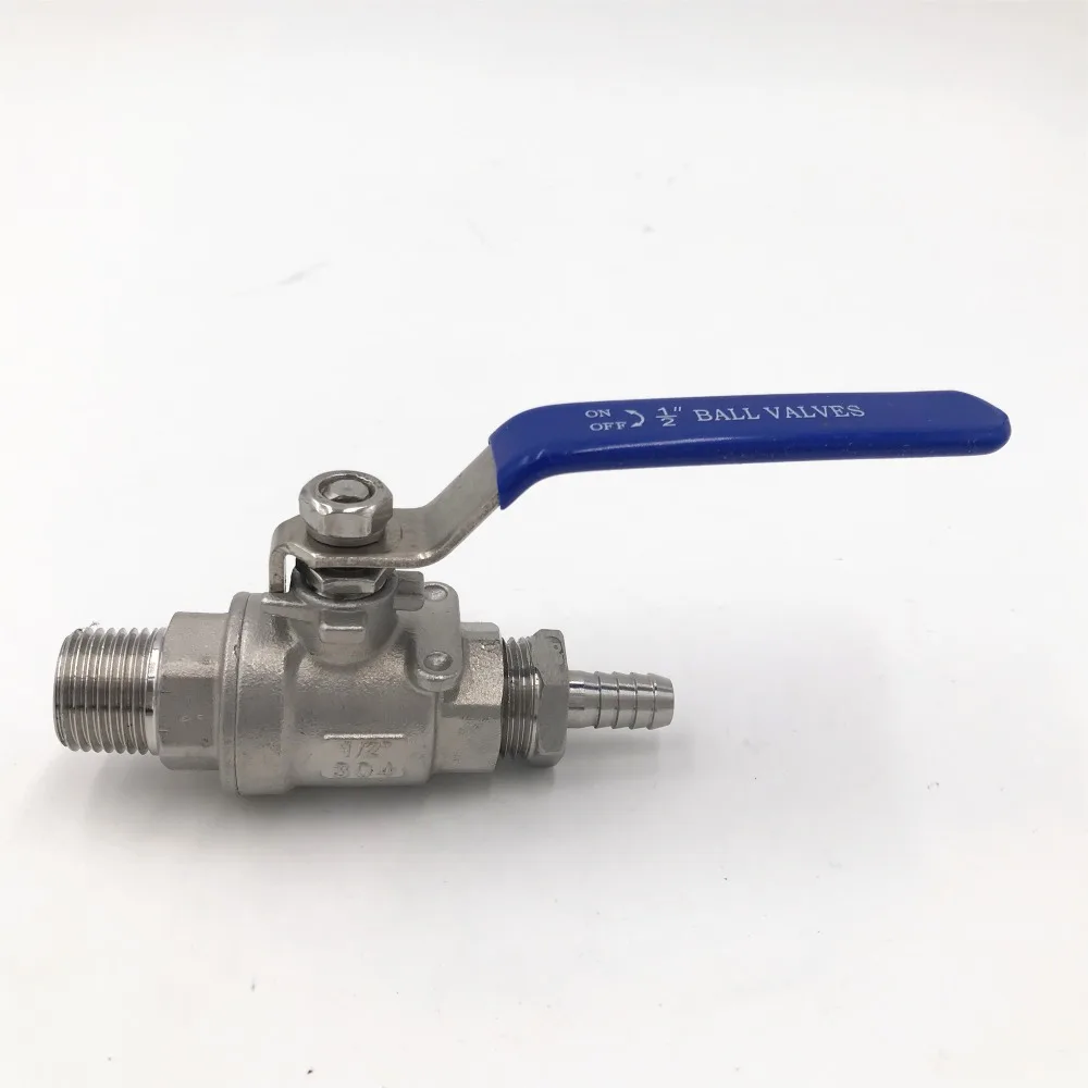 

304 Stainless Steel BALL VALVE Keg Beer Brewing Homebrew With 1/2" MPT thread one end and 3/8" barb