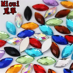 Micui 100pcs 7*15mm Horse Eye Acrylic Rhinestones Crystal Stone Flatback Non Hotfix No Hole Craft Wedding Decoration DIY MC720