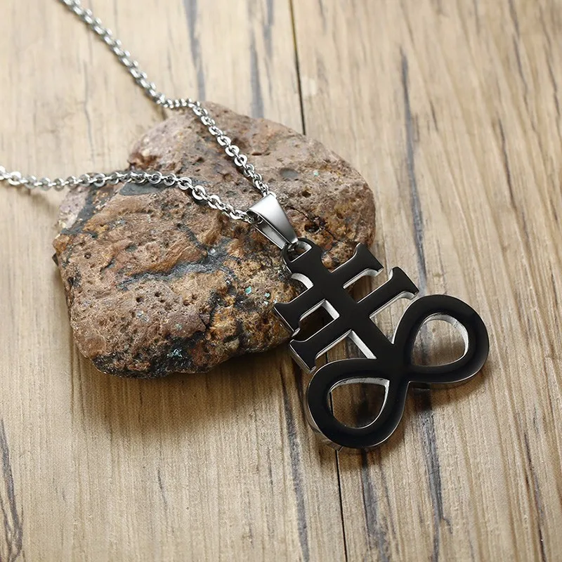 Sulfur Leviathan Cross Sulphur Pendant Necklace for Men Stainless Steel Church of Satan Satanic Inverted Crucifix Male Jewelry
