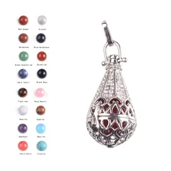 Fashion Long Chain Necklace for Women Silver Plated with Floating Natural Stone Cage Tear Design Jewelry for Pregnant And Baby