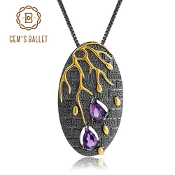 GEM'S BALLET 925 Sterling Silver Original Handmade Petal Floral Pendant Necklace 0.39Ct Natural Amethyst Fine Jewelry for Women