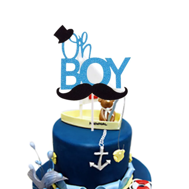 Little Man Cake Toppers Happy Birthday Gentleman Hat Mustche Baby Shower Cake Flag Birthday Party Cake Decor Oh Boy image 2