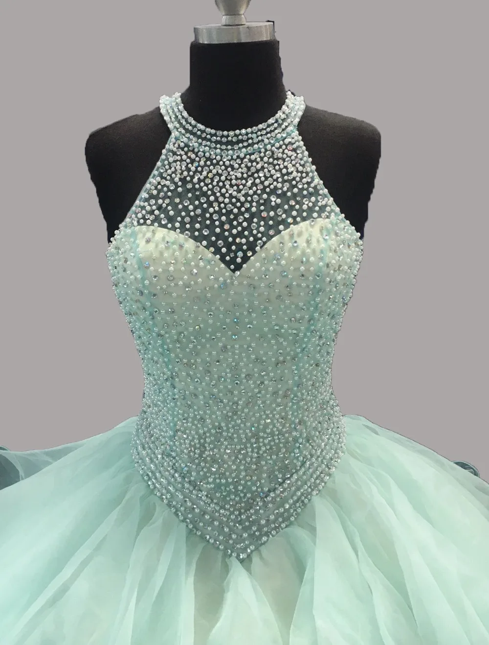 Novo halter lilás quinceanera vestidos de baile strass organza babados doce 16 vestidos longo vestido de baile de 15 anos