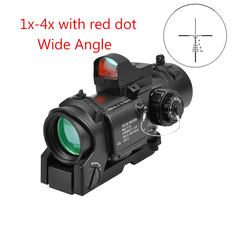 1x-4x Fixed Dual Purpose Scope With Mini Red Dot Scope Red Dot Sight for Rifle Hunting Shooting