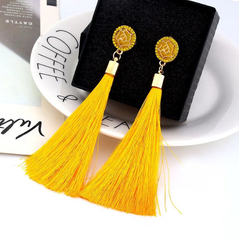 Fashion Bohemian Tassel Crystal Long Earrings Silk Fabric Drop Dangle Tassel Earrings For Women White Red New 2020 Jewelry