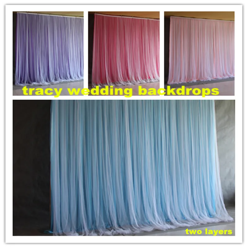 Wedding Backdrop Drapery With Front Organza Swag Drape Customade Party Background Curtain Wedding Decoration CR987