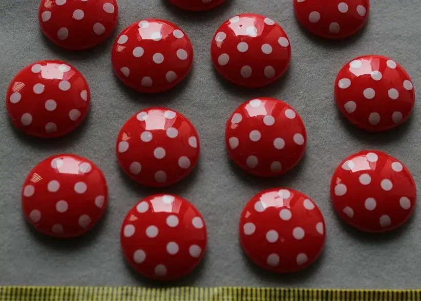 200pcs Resin Flatback Cute polka dots red round gem cabochon Cabs -DIY scrapbook, hair bow and flower centers