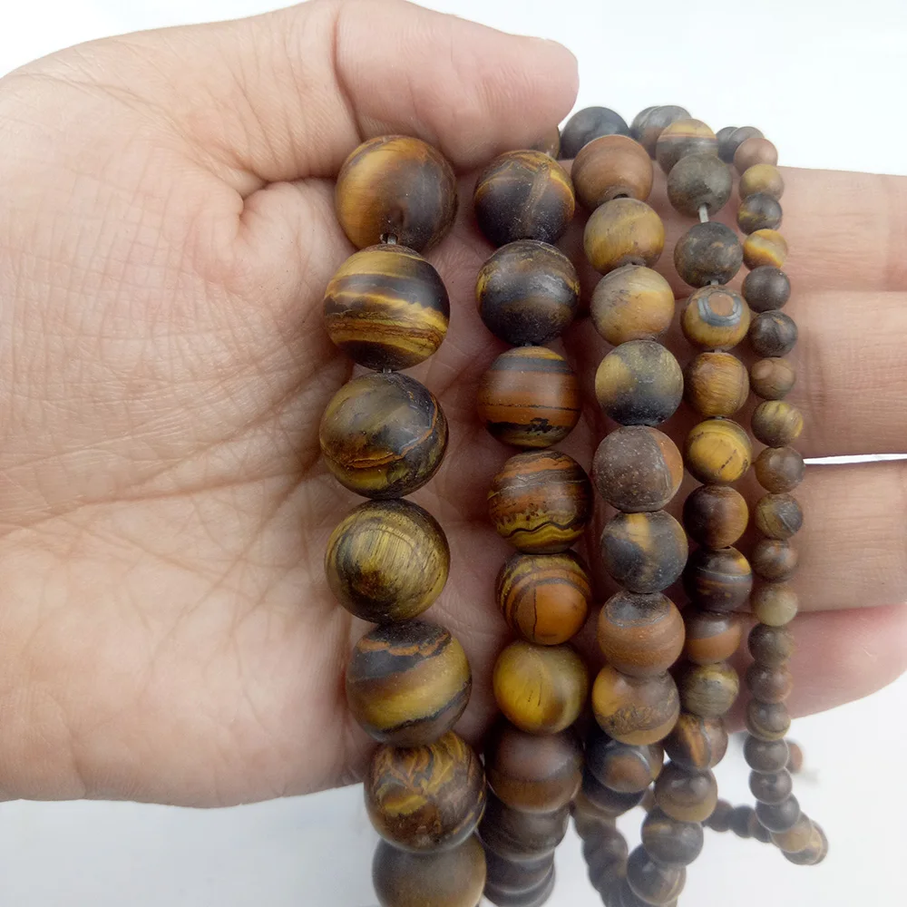 WLYee Dull Polish Matte Yellow Tiger Eye Frost Natural Stone beads 4/6/8/10/12 MM Round Loose bead Jewelry bracelets making DIY