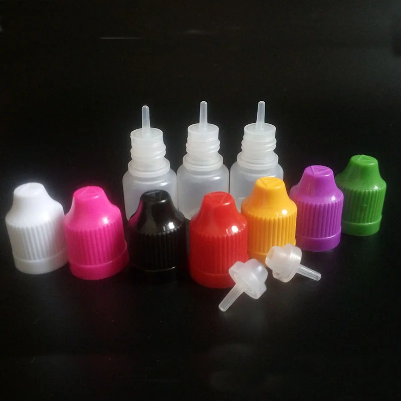 

Empty PE 3ml plastic e liquid dropper Bottle 13 colors oil bottles With Childproof Cap With Long Thin Tip 500pcs