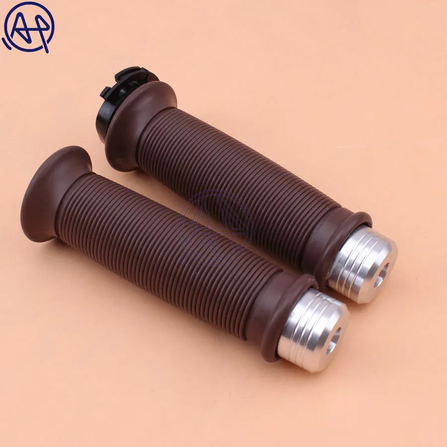 Bar End Caps+Vintage 7/8\'\' 22mm Brown Diamond Open Throttle Bar Hand Grip Handlebar for Honda Suzuki Royal Cafe Racer Bobber