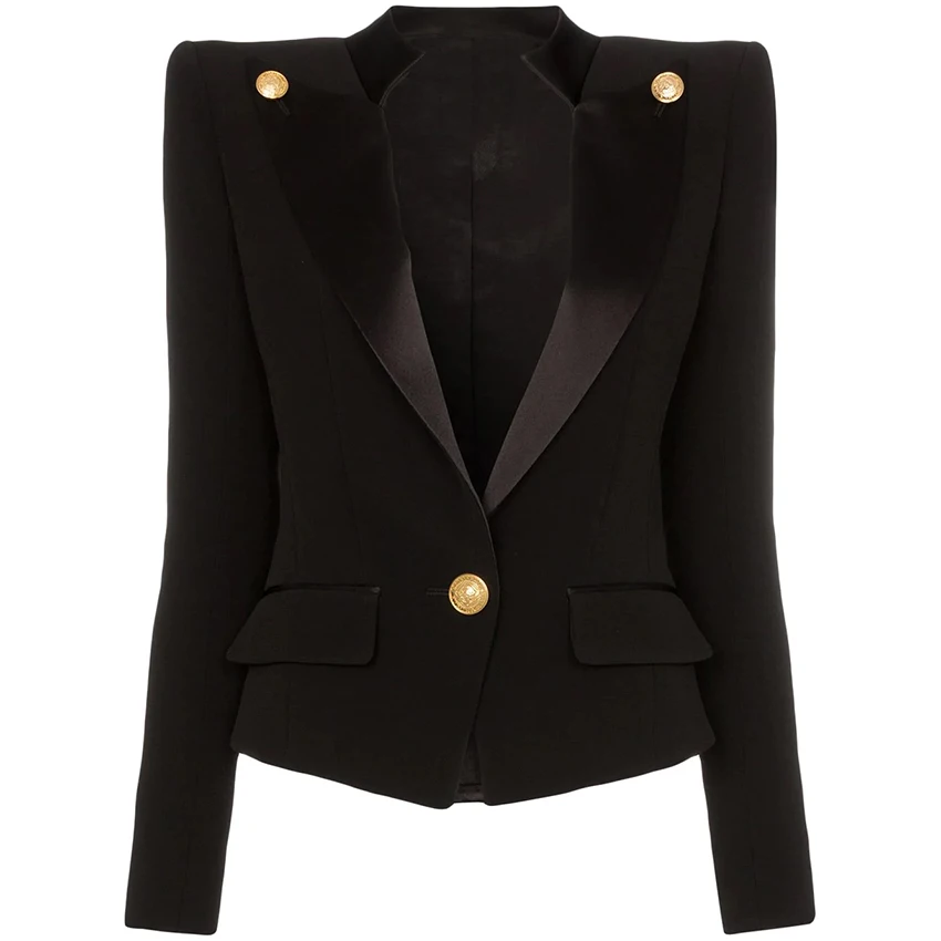 HIGH QUALITY Newest 2024 Designer Blazer Jacket Women\'s Single Button Satin Collar Blazer