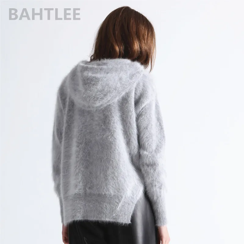 BAHTLEE-Women\'s Angora Knitted Pullover Sweater, Oversize Cap Jumper, Long Sleeves, Keep Warm, Loose, Stye Thick, Winter