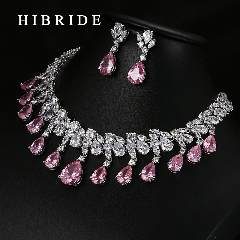 HIBRIDE Top Quality Tear Drop Shape AAA Cubic Zirconia Bridal Wedding Jewelry Sets,White Gold Color Jewelry Set N-59