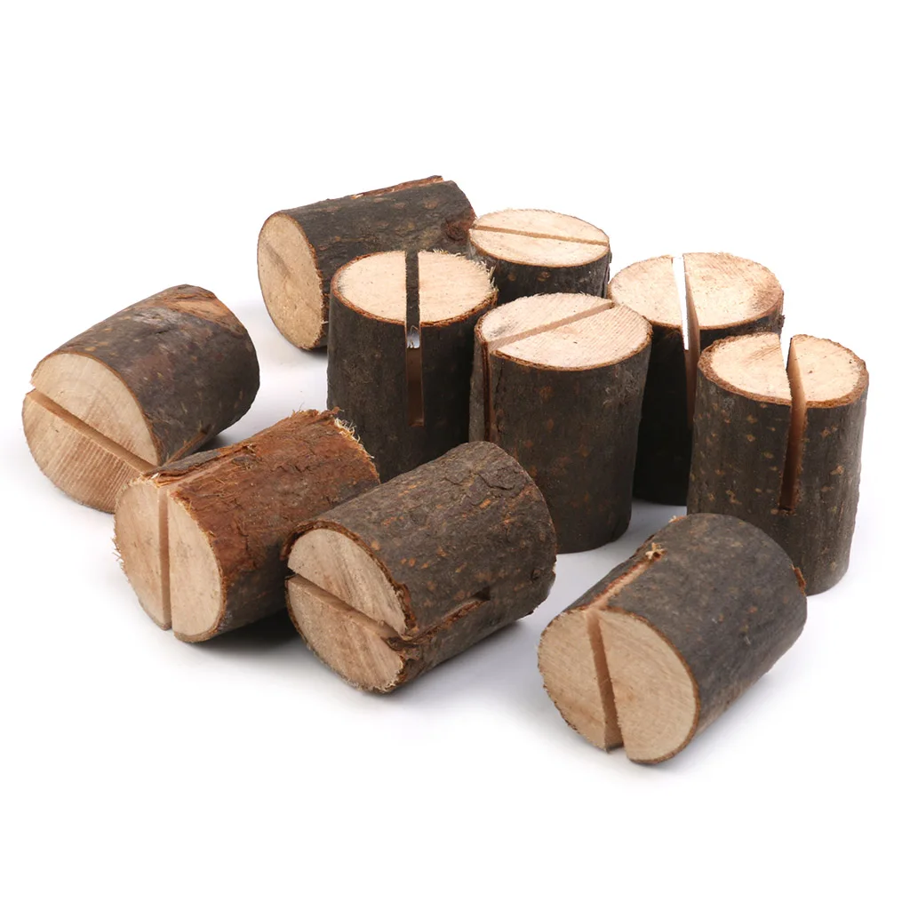 20PCS Mini Wooden Log Place Name Holders Menu Photo Rustic Table Decor Wedding Party Birthday Supplies