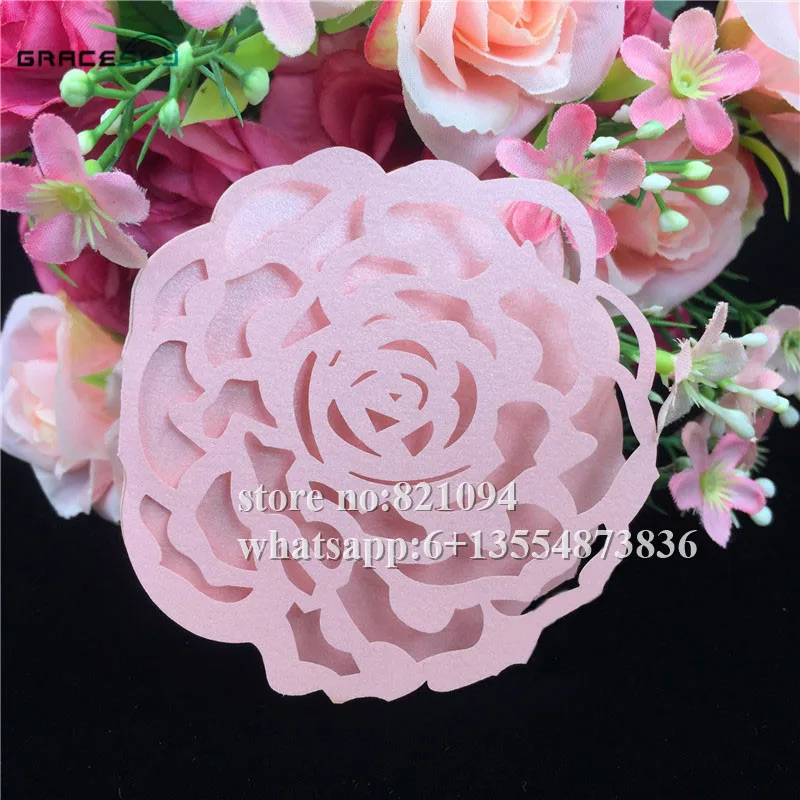 50Pcs laser cut Rose shaped Seat Name RSVP table Cards Wedding Party Invitation wish table Cards for party home Decoration