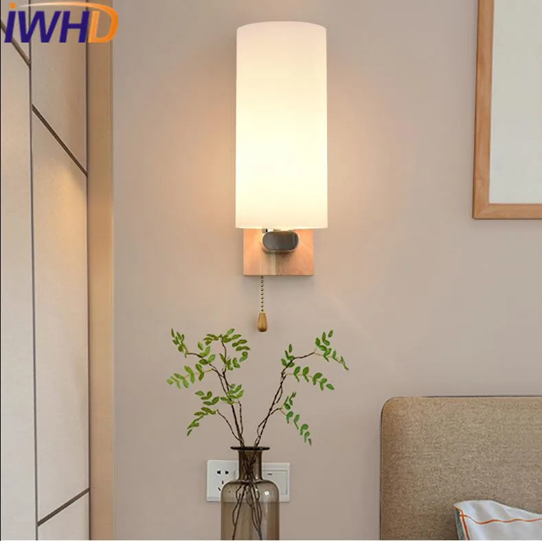 

IWHD Modern Wall Light LED For Home Lighting Fixtures Creative Glass Wall Lamp Fashion Wood Sconce Bedroom Lamparas de pared