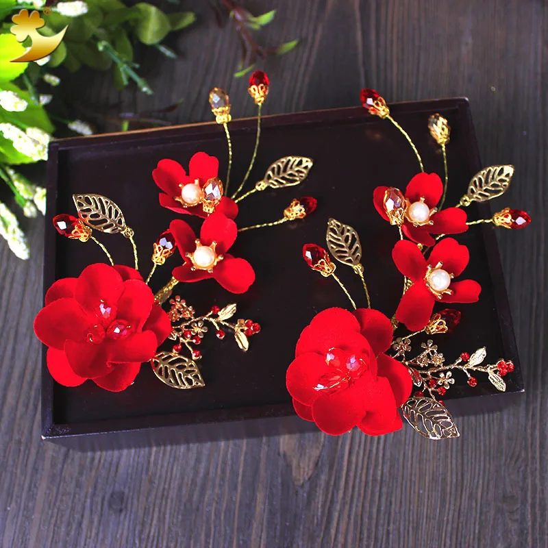 

red flower New Handmade hair clip bride wedding party headdress accessories hair ornaments brides