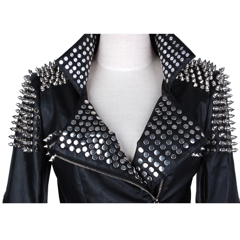 Spring And AutumnNew Women\'s Luxury Highgrade Leather Jacket Rivet Slim Locomotve PU Leather Wash Imitation Sheepskin Ms Jacket