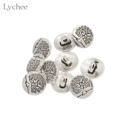 Lychee Life 10pcs Silver Metal Tree Carving Shank Buttons Round Carved Tree Jeans Button DIY Sewing Handmade Scrapbook Craft