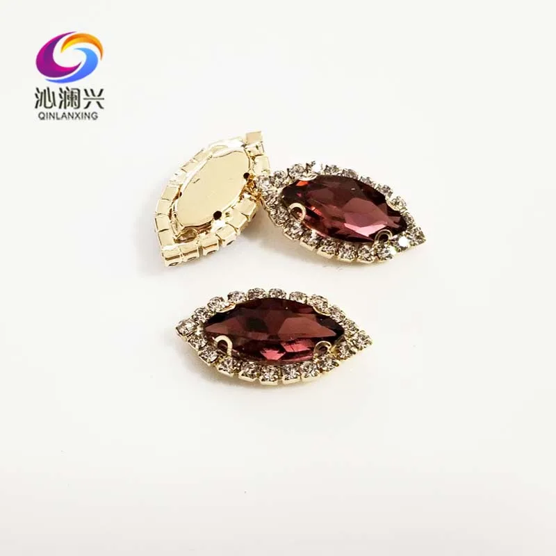 Gold Bottom Wine Red Glass Crystal Rhinestones, Eye Shape Sew on Buckle, Used for Needlework, Diy Clothing Sewing Accessories