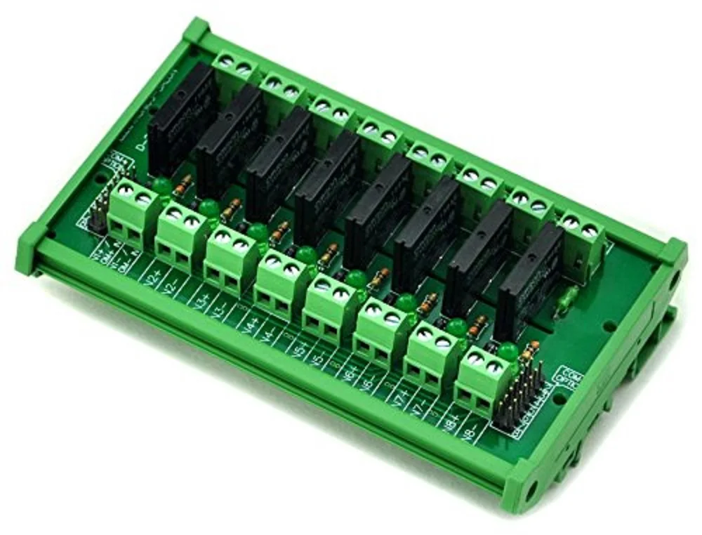 Electronics-Salon DIN Rail Mount DC24V 8 Channels DC-AC 2Amp G3MB-202P Solid State Relay SSR Module Board.