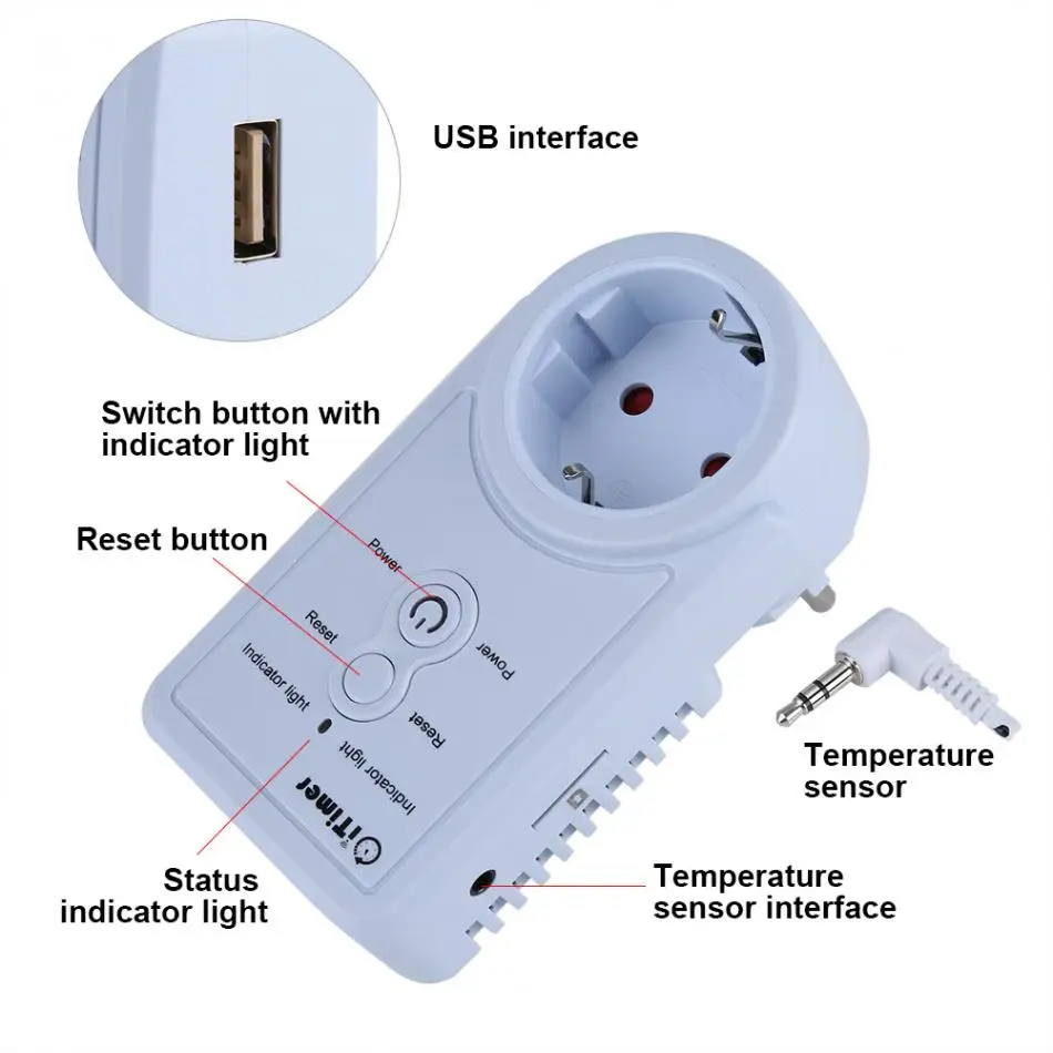 Enchufe inteligente GSM para la UE, interruptor de sincronización con Control remoto, SMS, inglés y ruso, controlador de temperatura con Sensor