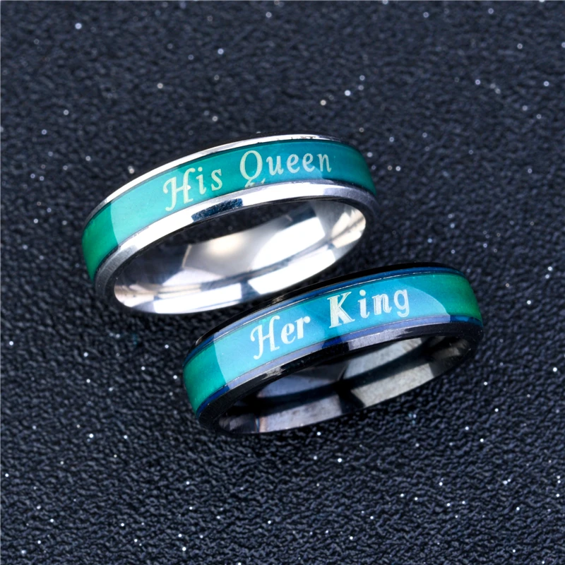 Couple Stainless Steel Rings Emotion Feeling Temperature Humor Changes Color Your Queen Your King Ring Woman Man