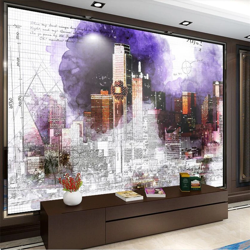 

wellyu Custom wallpaper Dubai Night Skyscraper Lineart TV backdrop Custom Large Mural Green Wallpaper papel de parede