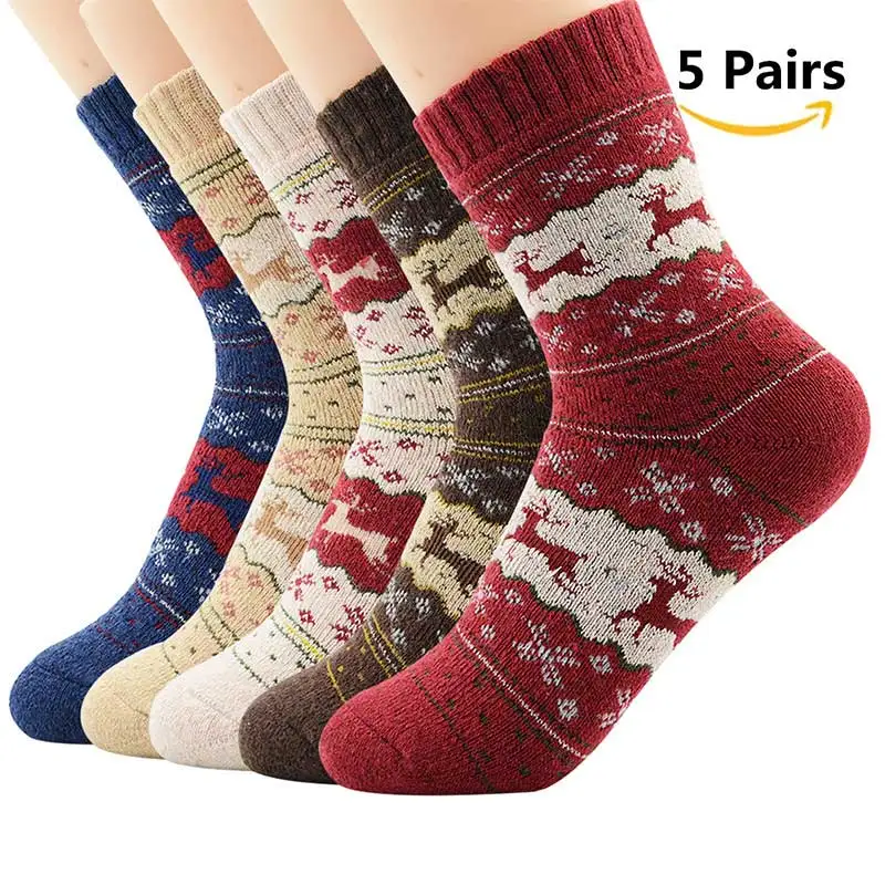 

AZUE Men/Women's 5 Pairs Vintage Christmas Deer Socks Colorful Animal Pattern Winter Funny Socks Warm Socks