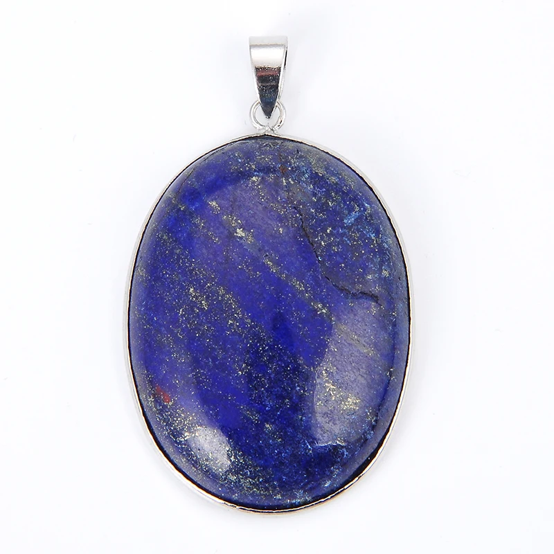 New Trendy Silver Plated Natural Lapis Lazuli Opal Rose Pink Quartz Stone Oval Pendant Fashion Jewelry