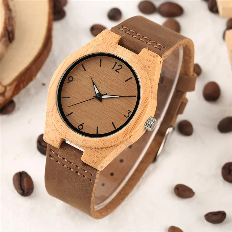 Vintage Bamboo Wood Watch Simple Women Dress Quartz Analog Leather Genuine Hour Clocks Male Female Watches Valentines Day Gifts