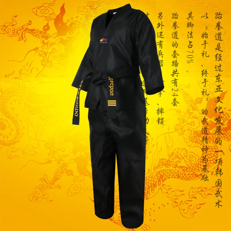 BLACK Taekwond Uniform TKD Long Sleeve Kids Clothes Taekwondo Dobok Adult Taekwondo brance wtf itf Suits Tae kwon do