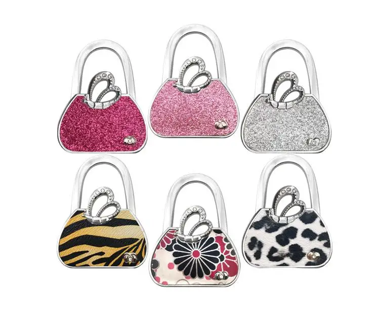 Handbag Hook Bag Holder Angel Wings Leopard Print Butterfly Flower Zebra Portable Foldable Purse Hooks Hanger Holder SN1225