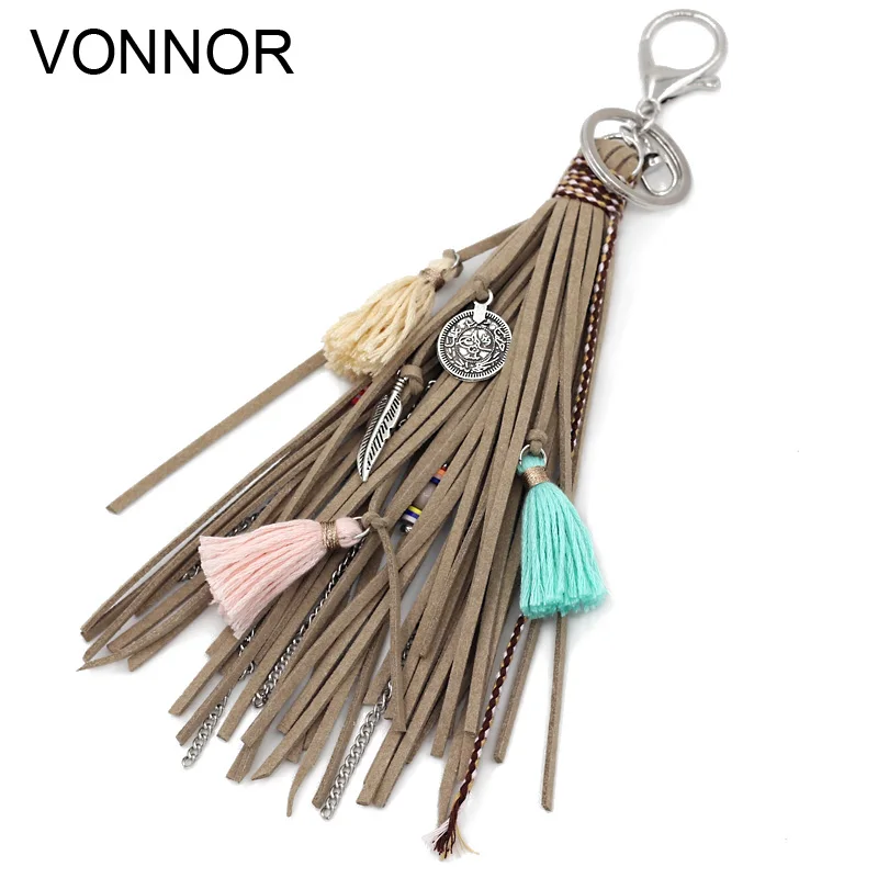 VONNOR Jewelry Keychain Multi-layer Velvet Rope Chain Alloy Tassel Pendant Charm Key Chains Bohemian Accessories for Women Girl