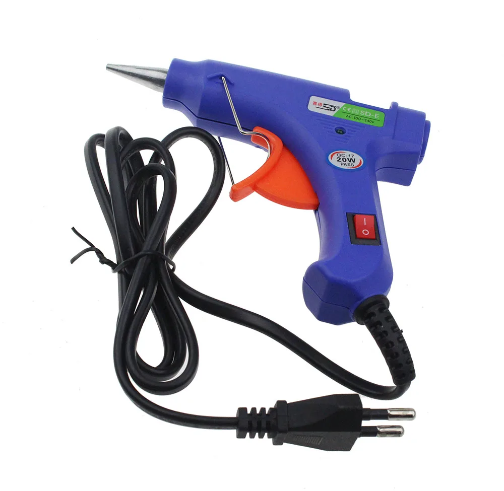 High Temp Heater Melt Hot Glue Gun 20W Repair Tool Heat Gun Blue Mini Gun With Trigger US/EU plug 100-220V