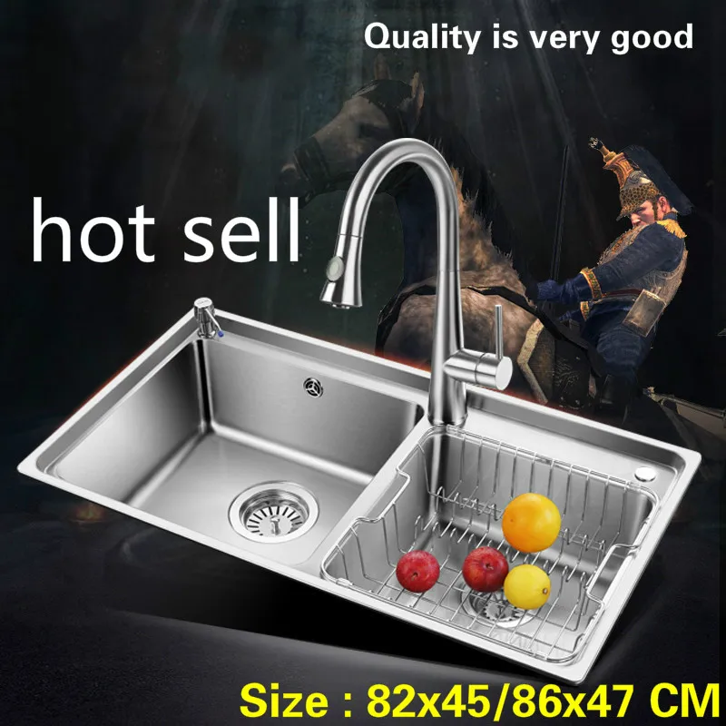 Free shipping Hot sell fashion luxury kitchen double groove sink standard 304 food grade stainless steel big 820x450/860x470 MM